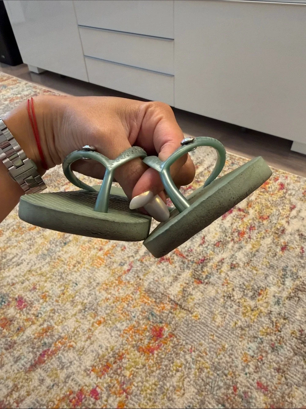 Havaianas Kids Flip Flops in Sage Green with Rhinestone Accent girl size 27-28
